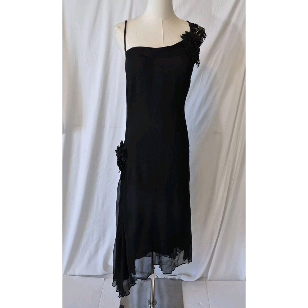 Vintage Collette Dinnigan Silk Black Y2K Gown Dress Medium Embellished Fairy